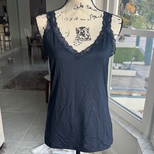 Cache Navy Blue Lace Trim Tank Top